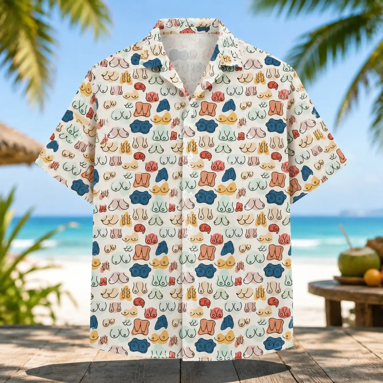 Funny Hawaiian Pattern Button Up, Novelty Beach Wear, Summer Vacation Outfit, Casual Party Top for Men, Tropical Aloha Shirt, Short Sleeve Button-Down Beach Resort Wear