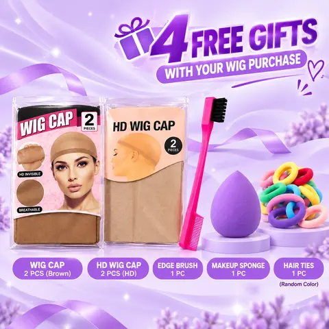 [Not For Sale] Bling Hair Wig Accessories Gift Set, Wig Caps, HD Wig Caps, Edge Brush, Makeup Sponge & Hair Tie, 4 Types of Wig Essentials