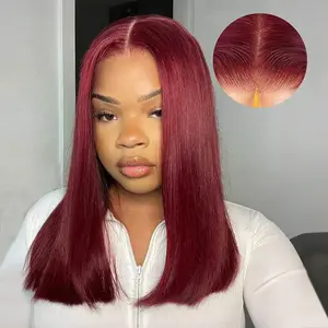 Wiggins Hair Cherry Cola Red Straight Bob Wig Ready To Go 5x7 Lace Closure Wig Human Hair Pre Cut Lace  Pre-plucked Glueless Wigs