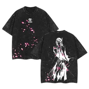 Byakuya Kuchiki Bleach Anime Double Printed Vintage Tee Unisex Oversize Anime Manga Heavyweight Cotton T-shirt Clothes Oversized 1