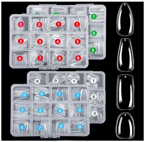 ELLEWIN 1000PCS Nail Tips Clear False Nails Full Cover for Acrylic Nails Kit 10 Sizes 4 Shapes Long Almond Square Coffin Oval Pre-Shape
