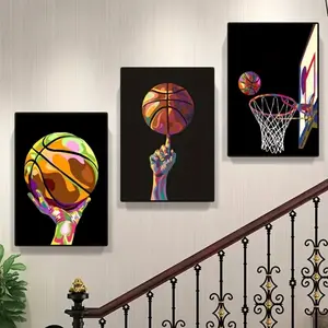 3 Pieces Optional Wooden Frame Abstract Graffiti Basketball Art Wall Poster Print Modern Canvas Painting Wall Art Boy Room Home Decor Gift Color Accurate Reproduction Hanging Painting Holiday Gift Physical Artwork
