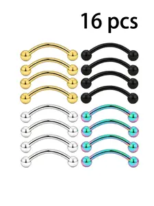 16 pcs stainless steel piercing ball barbell accessory set, eyebrow ring, earrings, tongue ring, lip ring, full body piercing jewelry set: eyebrow, tongue and lip piercing studs suitable for men and women, suitable for daily wear