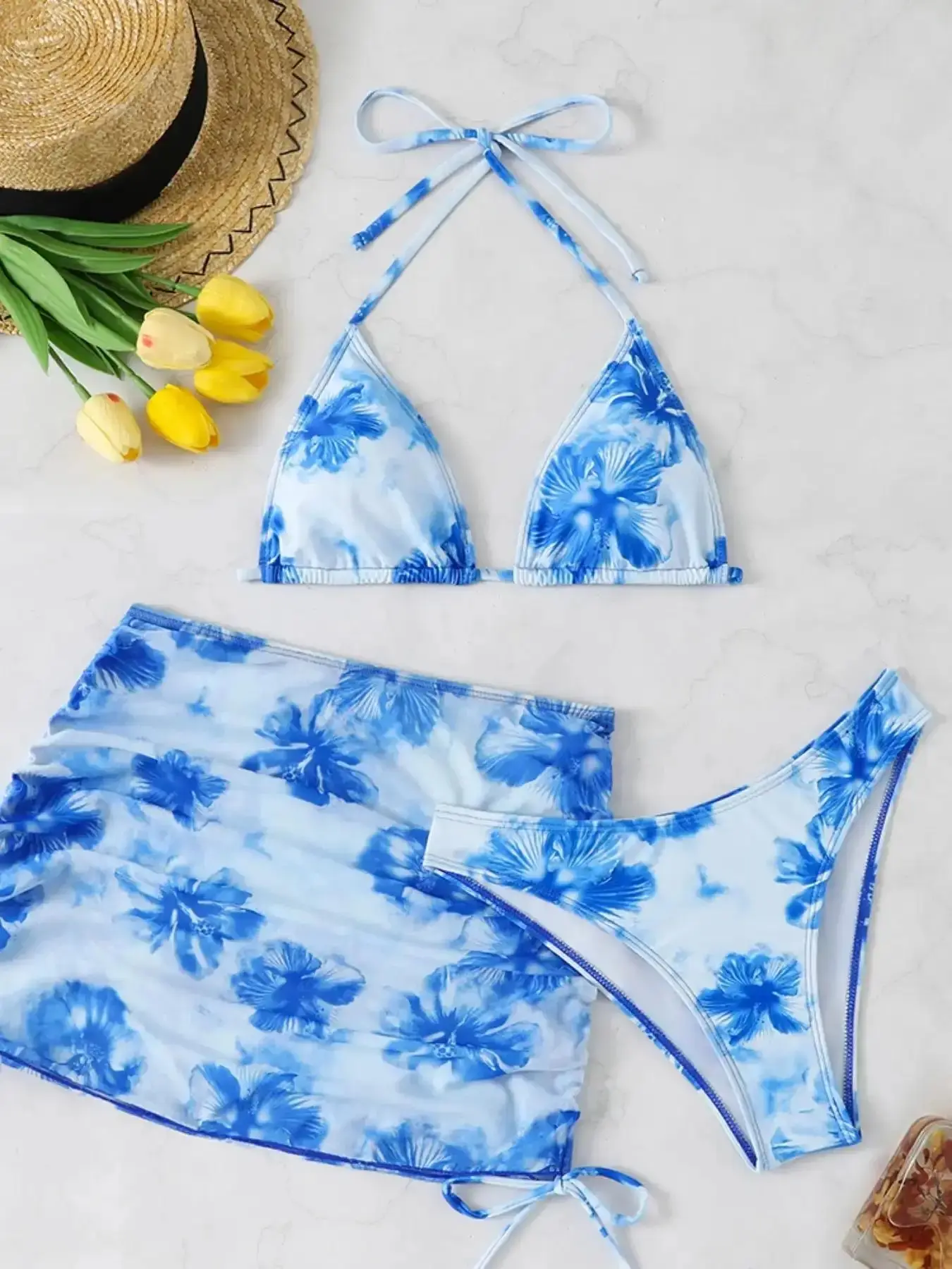 Women's Fashion Two-Piece Bikini Set,  Three-Piece Swimsuit for Beach & Pool,  Stylish Swimwear for Summer Vacation,  Floral Print Bikini,  Bikini Swimsuits,  Swimsuit Style Bikini,  Floral Tropical Bikini
