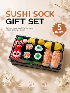5 Pairs Sushi Gift Box Socks, Unisex One Size, All Seasons, Comfortable Breathable, Perfect for Holidays Birthday Parties