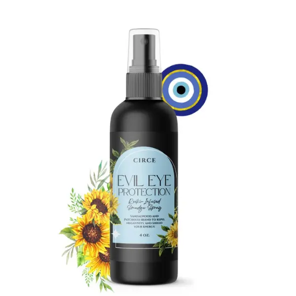Circe Boutique Evil Eye Protection Ritual Spray 4 oz – Sandalwood & Patchouli Room & Body Mist | Spiritual Shielding, Aura Cleansing & Negative Energy Protection | Non-Aerosol, Natural Formula