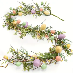Colorful 5.9ft Artificial Easter Egg Wreath - Rustic Spring Vine Decoration for Holiday & Table Centerpiece, Decoration, 1pc Ornaments