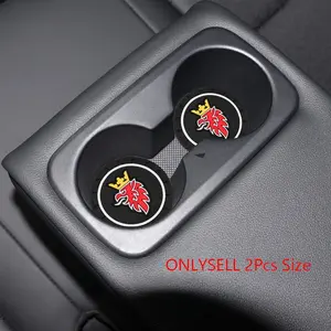 2Pcs Car Badge Logo Emblem Silicone Cup Water Coaster Car Water Cup Slot Anti-Slip Dustproof Mat Car Interior Decoration Car Accessories Suitable for Saab Scania Aero 93 95 9-3 9-5 900 9000 Hirsch 93X 94X 95X 97X