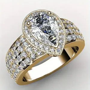 Luxury Pear Cut 5-Row Pave Zircon Statement Ring for Women | European & American Style Stackable Cocktail Ring | Wedding Party Formal Jewelry
