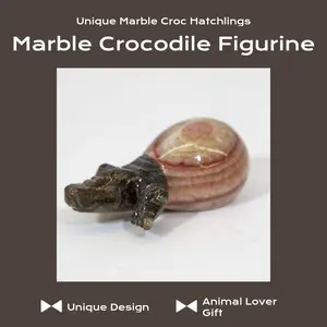 Marble Crocodile Hatchling Figurine – Natural Stone Animal Carving, Mini Crystal Crocodile Statue, Unique Collectible Decor