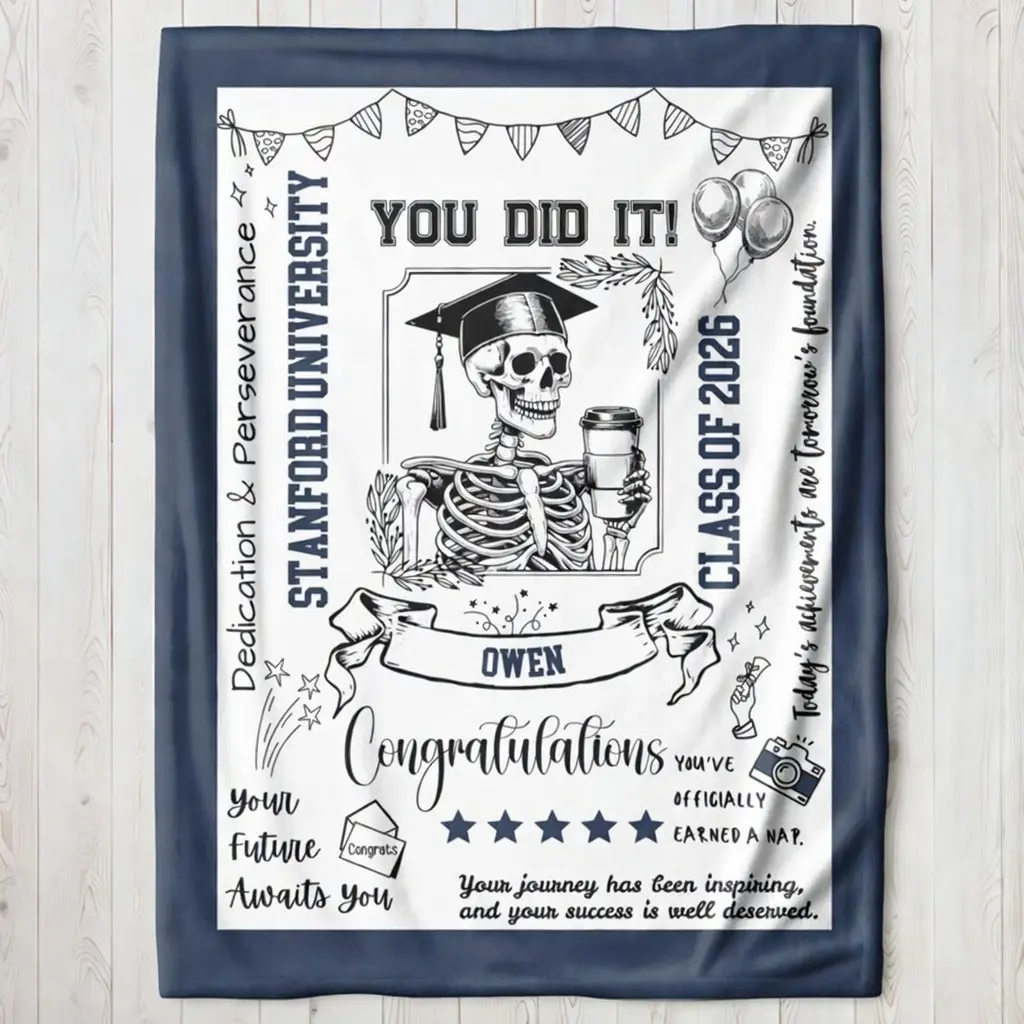 Personalized Graduation Blanket Custom Name Blanket Class of 2026 College Grad Gift For High School Graduate Senior Present Skeleton Blanket