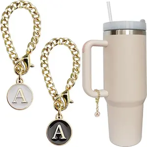 2pcs Initial Letter Charm Accessories for Tumbler Cup, Mug, Name ID Letter Handle Charm Water Cup Handle Identification Letter Charm, Decoration Pendant Chain for Cup Handle, Drinking Gadgets