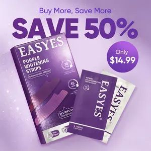 【Easyes】Purple Non-Slip Teeth Whitening Strips - Enamel Safe & Sensitivity Free 7/14  Whitening Sessions Combining Whitening and Colour Correction Residue-Free Non-Slip Dry Strip Technology -Y