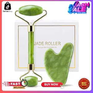 huefull Genuine Jade Roller & Gua Sha Set for Face, Cooling & Firming Effect, Sculpting Tool for Jawline & Skin Care, Self-Care Gift for Women & Men