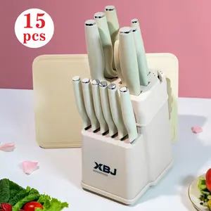Knife Set, 15 Piece Kitchen Knife Setwith Block Self Sharpening, Stainless SteelDishwasher Safe, Anti-slip Handle, White/pink Modern Utensils Kitchenware Cutting