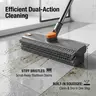 3-in-1 Floor Scrub Brush with Long Adjustable Handle, 360° Bristle Brush, Smooth Silicone Squeegee Broom for Concrete, Tile, Deck Cleaning, Grey White Black, Stainless Steel, Glass Compatible