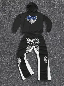 Men's Spider Web Print Streetwear Set, Unisex Hoodie & Pants, Y2K Style Halloween, Fashionable Urban Clothing