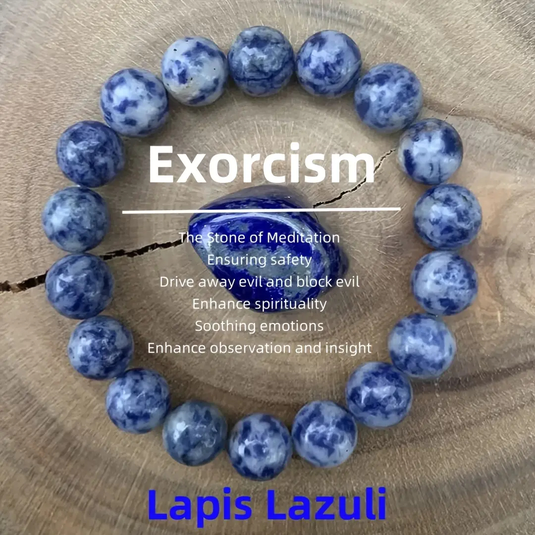 [Lapis Lazuli Bracelet] Natural Lapis Lazuli Bead Bracelet - 10mm Meditation Stone, Evil Ward Protection, Spiritual and Emotional Relief, Ideal for Co