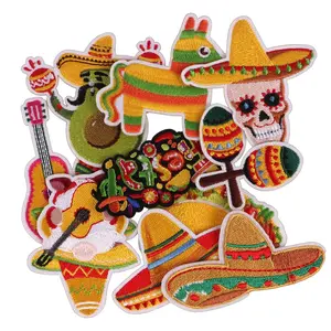 10pcs Mexican Festival Party Series Mixed Cartoon Embroidered Fabric Patches, Iron-On Sewing, DIY Crafts, Hat Jacket Clothing Backpack Dress Decoration