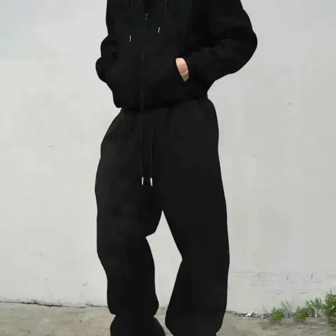 Men's Fall & Winter 2-Piece Set, Loose-Fit Zip Hoodie + Drawstring Casual Sports Pants, Letter Pattern, Athleisure Activewear Set, Athleisure Activewear Clothing