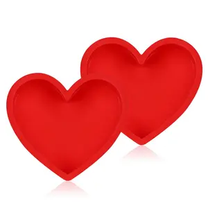 Silicone Heart Shaped 6 Inch Cake Pans for Valentine's Day 2 Pcs Small Heart Cake Pan Set Nonstick Silicone Heart Molds for Baking (Red)