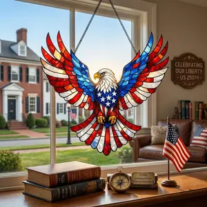 American Eagle Classic Acrylic Glass Suncatcher Window Ornament - 1776-2026 Patriotic Hanging Home Decor, US Flag 4th of July Gift for USA 250th Anniversary (Comes with Box)