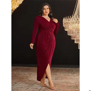 Dresses Party Evening Dress Sleeve Neck Solid Size Plus Modely tiktok Color V Slit Long Elegant
