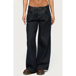 Edikted Women's Pleated Low Rise Wide Leg Jeans