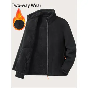 Women's Fashion Reversible Warm Fleece Jacket, Comfortable Thickened Polar Fleece Coat for Autumn Winter, Stylish Solid Color Outerwear