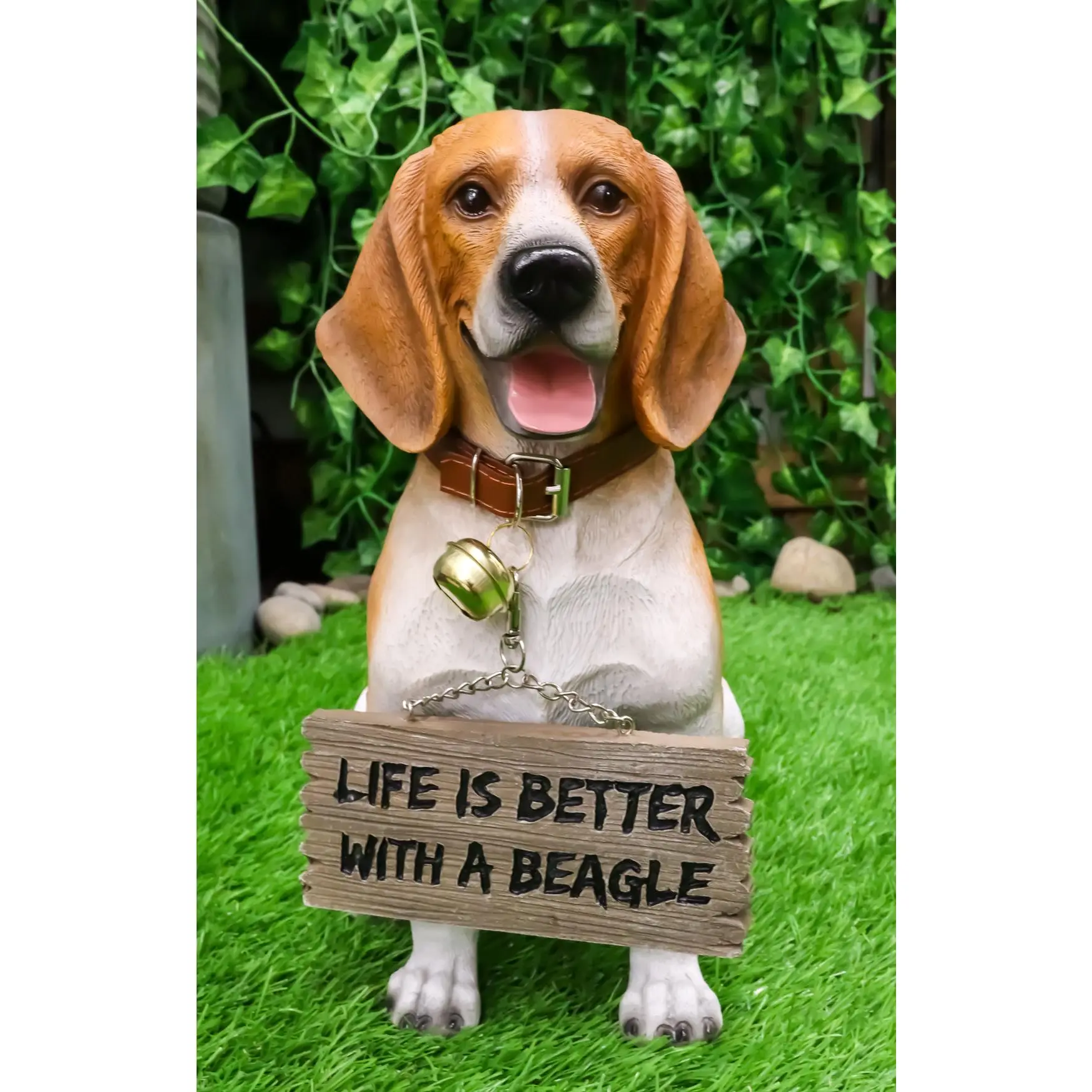 Ebros Lifelike Realistic Beagle Dog Welcome Greeter Statue 12" Tall Hound Dog Breed Collectible Decor Figurine with Jingle Collar Greeting Signs