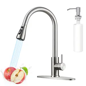 Kitchen Faucets with Pull Down Sprayer, Brushed Nickel, High Arc Single Handle Classic Stainless Steel Sink Faucet 1 or 3 Hole, Suitable for Farmhouse Camper Laundry Rv Bar