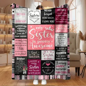 1pc Inspirational Sister Quotes Flannel Fleece Throw Blanket, Super Soft Warm Plush Fuzzy Couch Sofa Bed Blanket, Best Sister Ever Birthday Holiday Gift For Women Adults, Heartfelt Gift Blanket