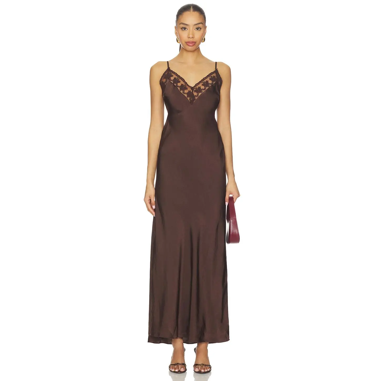 Bardot Bonita Lace Trim Maxi Dress in Dark Choco