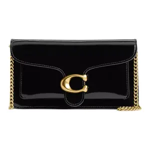 COACH Tabby 21 Small Crossbody Bag for Women with Metal Logo Snap Closure in Black Leather