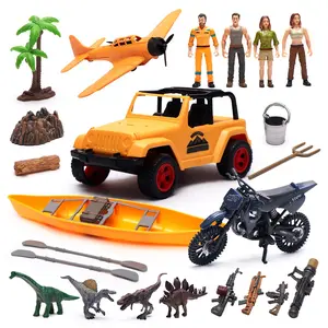 Dinosaur Exploration Military Scene Toy Set, Moveable Figures, Vehicles, Accessories, Role Play Educational Toy, Birthday Gift, Suitable for 3+