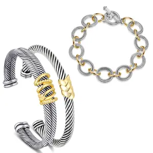 MYTYS Cable Bracelet for Women Fashion Vintage Twisted Cuff Elegant Minimalist Bangle Adjustable Wrist Jewelry Trendy Jewellery Accessories