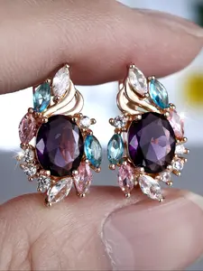 EShiny and charming multicoloured synthetic zirconium gold flower ladies' earrings. Shiny ladies' jewellery designed especially for women. Birthday jewellery gift. Shining Earrings Fashionable Earrings Fashion Earrings Earrings Jewelry