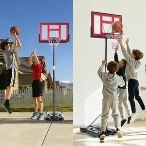 Portable Basketball Hoop System 4.2–10FT Adjustable Height, 44 Inch Shatterproof Backboard, Heavy Duty Fillable Base with Wheels for Driveway & Backyard, Black-Red