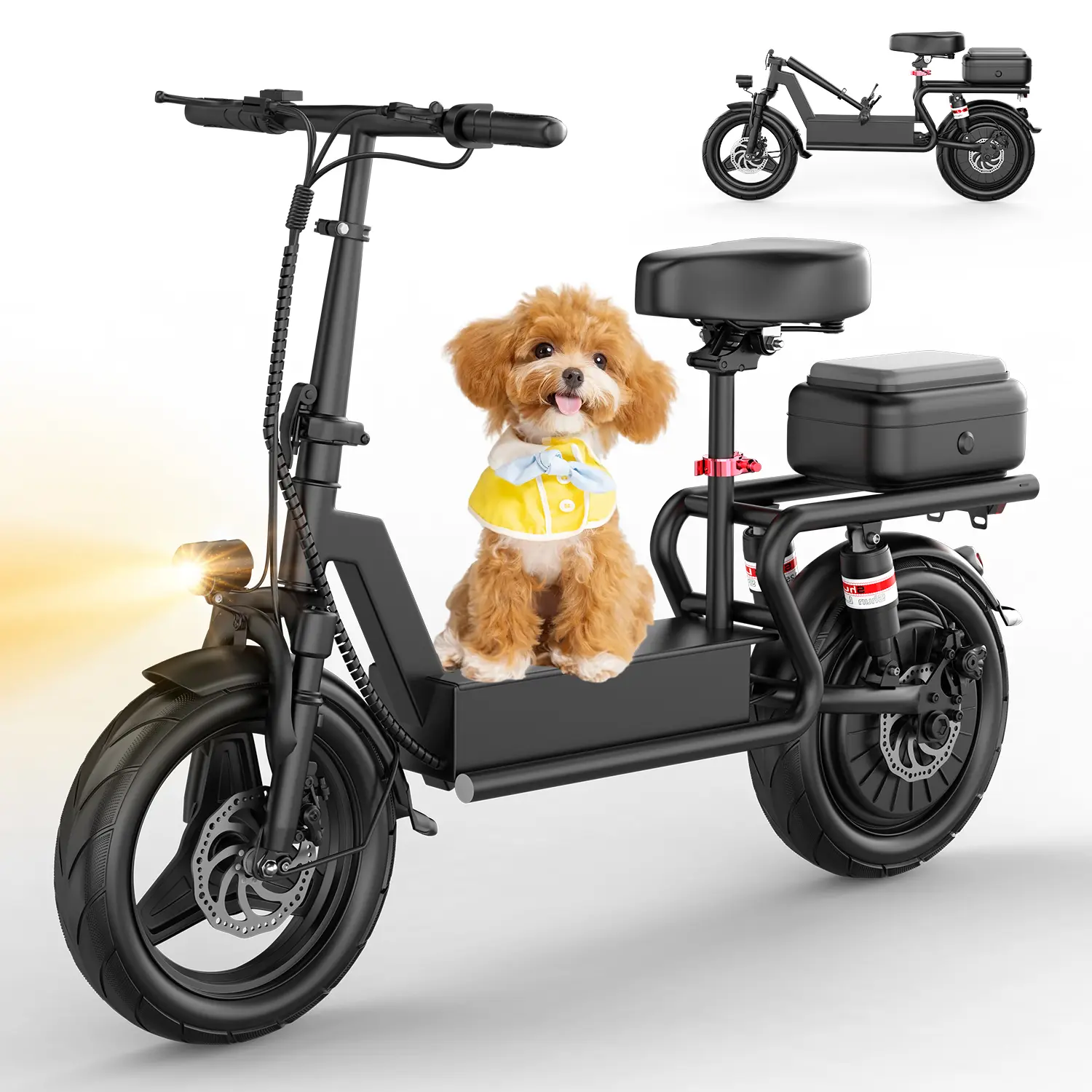 PikaBike GT11 Electric Scooter Bike for Adults-1200W Peak Motor, 48V 20Ah battery,25MPH Top Speed,20-40 Miles Range, 14" Pneumatic Tires, Removable Trunk + Adjustable Seat, Dual Suspension Brakes,Perfect for Commuting & Leisure