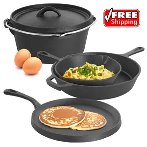 M.C -Pre-Seasoned Cast Iron 5-Piece Kitchen Cookware Set, Pots and Pans