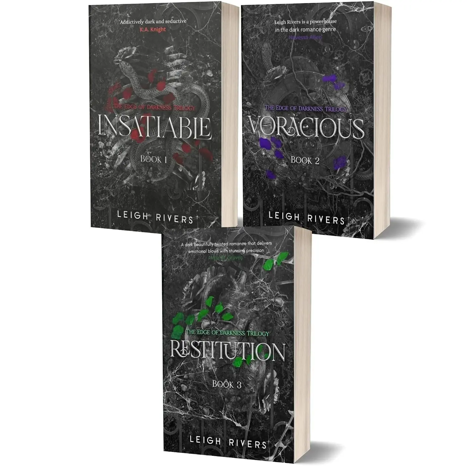The Edge of Darkness Trilogy by Leigh Rivers | Complete 3-Book Collection | Insatiable, Voracious & Restitution | Dark Suspense Fiction Series Set