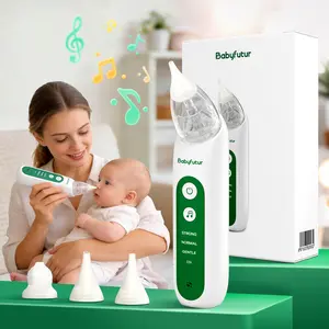 Babyfutur Electric nasal aspirator for infants and toddlers, comes with 3 silicone tips, adjustable suction power, and soothing light and music features