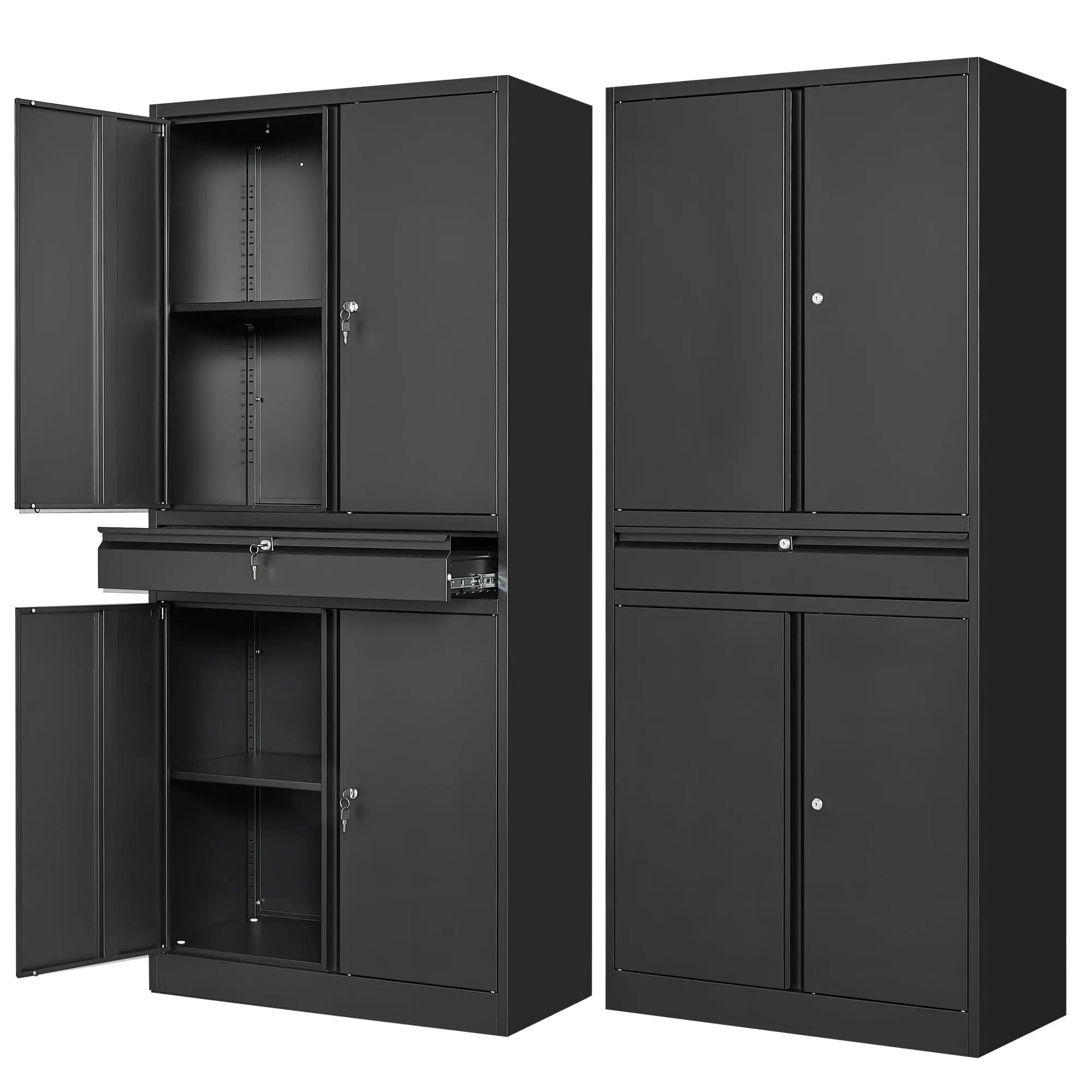 Letaya Metal Garage Storage Cabinet with Drawer,4 Door Tool Cabinet with Lock-2 Adjustable Shelves for Garage Home Office Utility Room