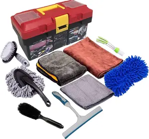 Car Kit, Car Wash Kit for Detailing Interiors Microfiber Cloth - Car Wash Sponges - Tire Brush - Window Blade