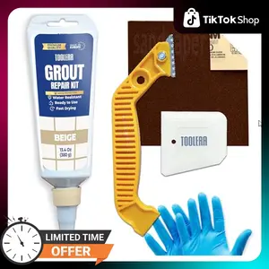 Tile Grout Repair Kit – Grout Filler (14.11 Oz / 400 gr), Grout Removal Tool, Spatula, Fast Drying Grout Repair Kit for Bathroom Shower Kitchen Floor Tile (5 Pcs Set) (Beige)