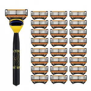 Vintage Gesture Manual Shaver with 6 Layer Stainless Steel Blades, Replaceable Heads, Ideal for Daily Shaving and Hair Removal