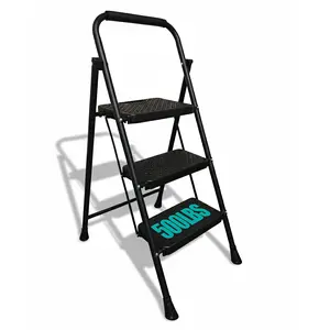 Non Slip Wide Pedal Folding Step Stool with Handrail Heavy Duty Steel Ladder for Adults Outdoor Kitchen Indoor