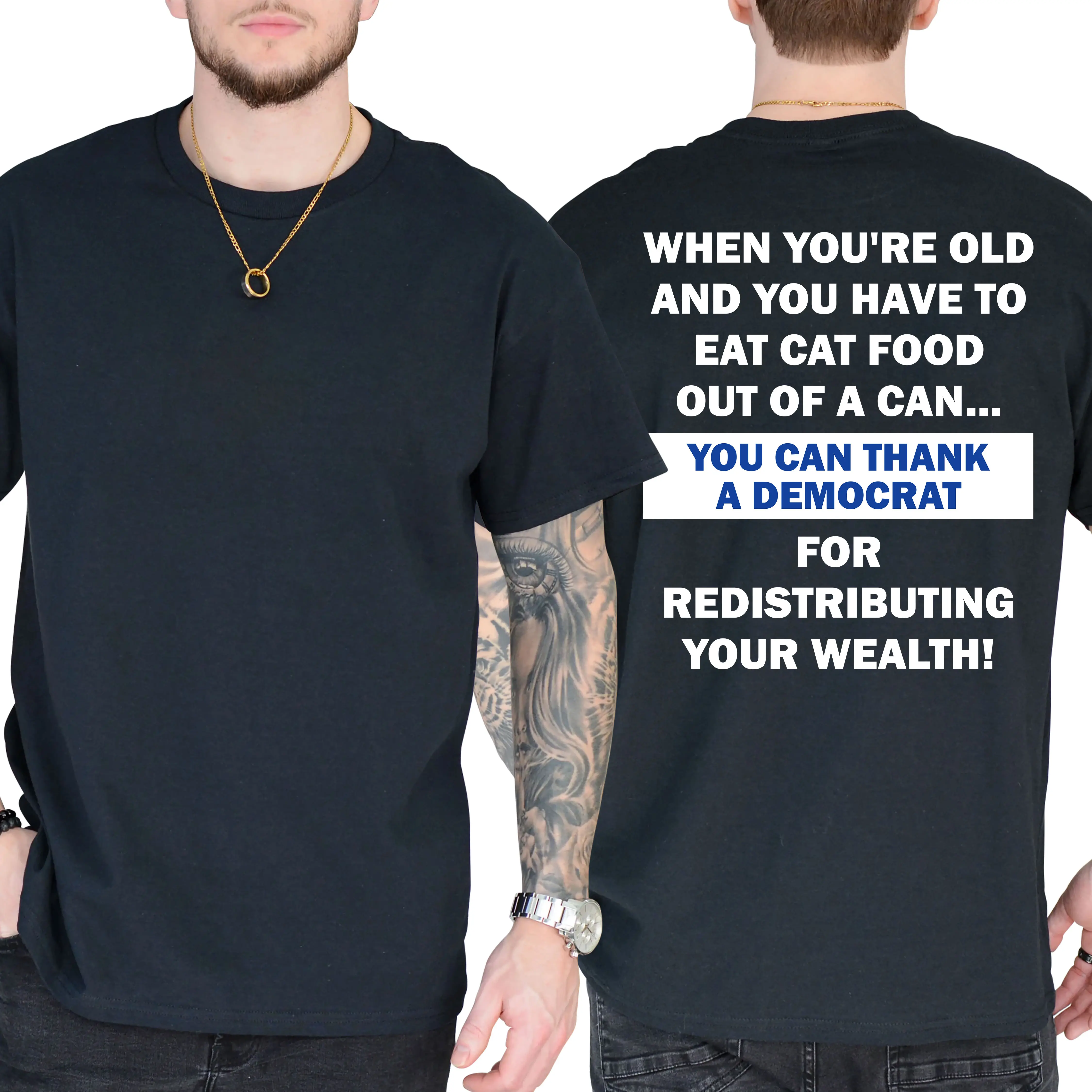 Funny Pro Republica Anti Democra Political Cat Food Joke Men Women T-Shirt, Short Sleeve Printed Graphic Shirt, Daily Casual Menswear