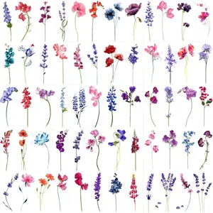 15 Sheets Watercolor Flower Lavender Temporary Tattoos For Women Adults, Water Color Tiny Wild Floral Tattoo Sticker, Fake Tattoos That Look Real And Long Lasting
