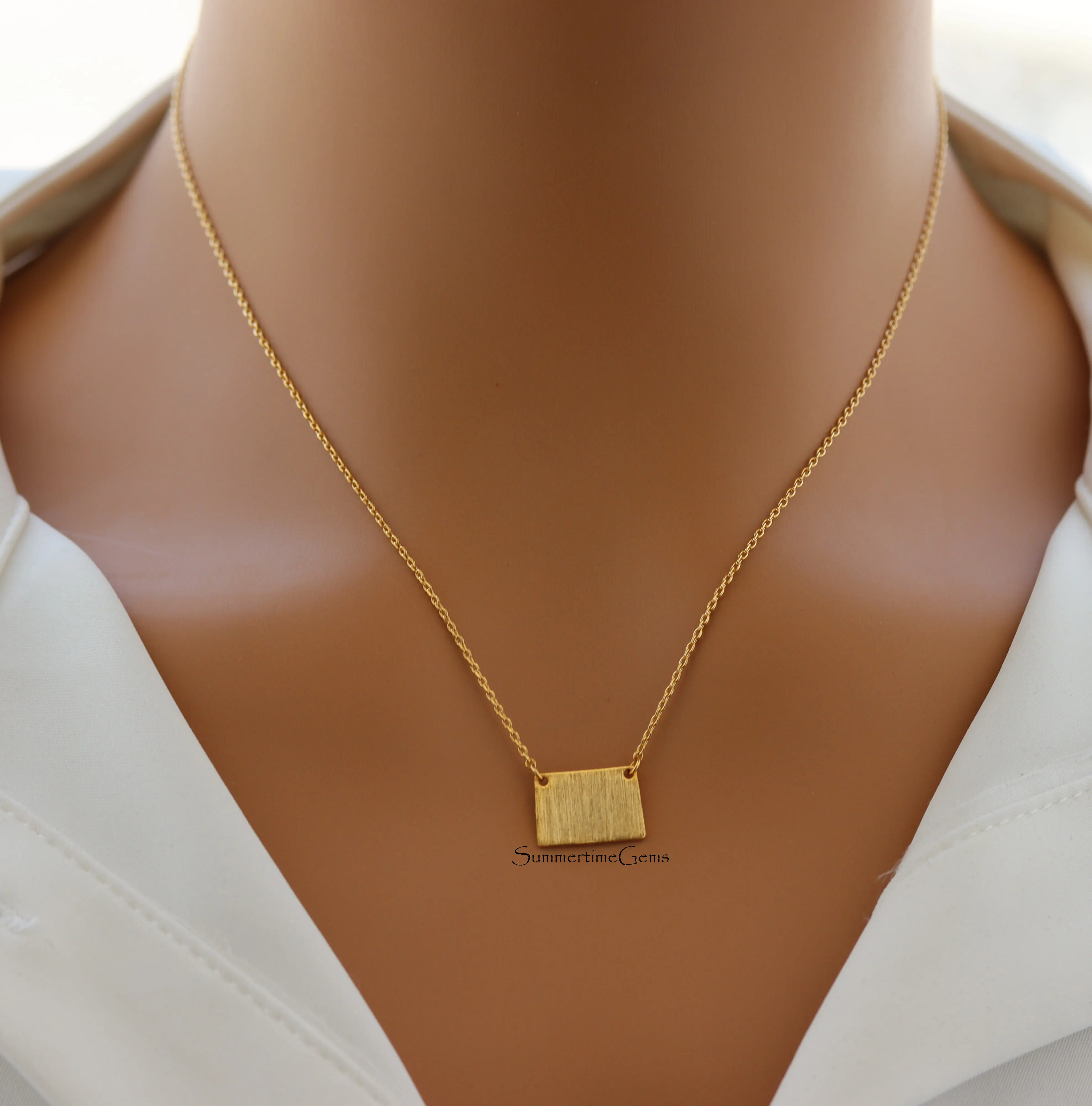 18K Gold Plated Dainty Brushed Colorado State Pendant Necklace – Minimalist Adventure-Inspired Jewelry for Everyday Wear